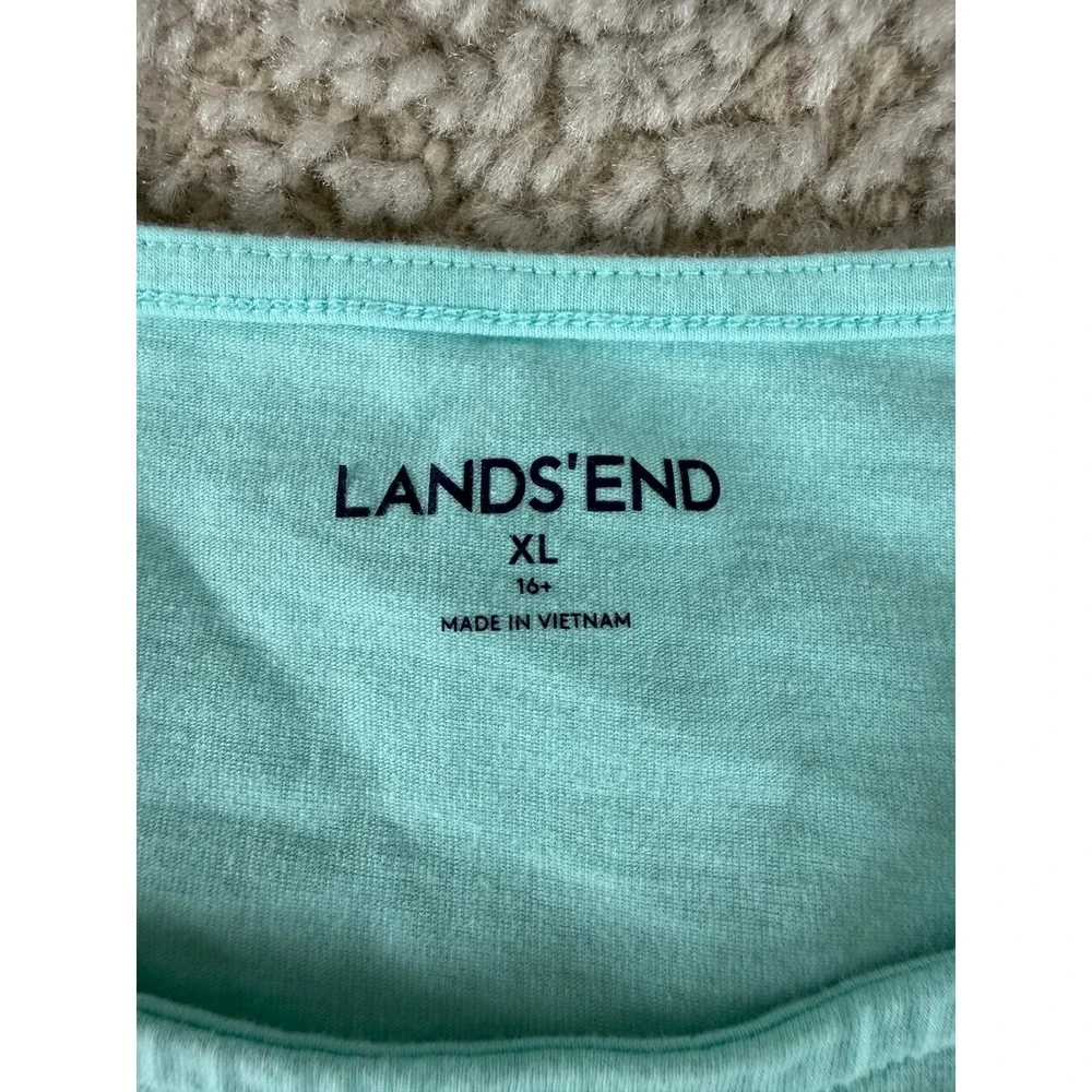 Lands' End Girls Size XL Pineapple Sequin Babydoll T-Shirt Blue Short